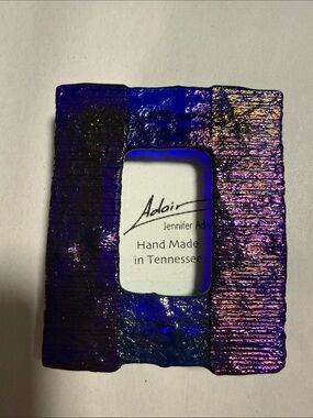 Handmade Iridescent Purple Blue Art Glass Frame Holds 2”x3” Picture